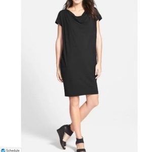 Eileen Fisher EUC Classic Black Shift Dress Drape Neck in Size PP (XSP)